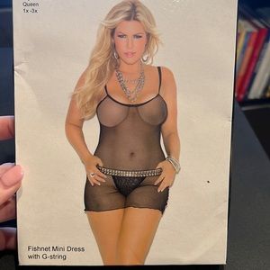 NWT size 1x-3x black Fishnet Mini Dress with G-string